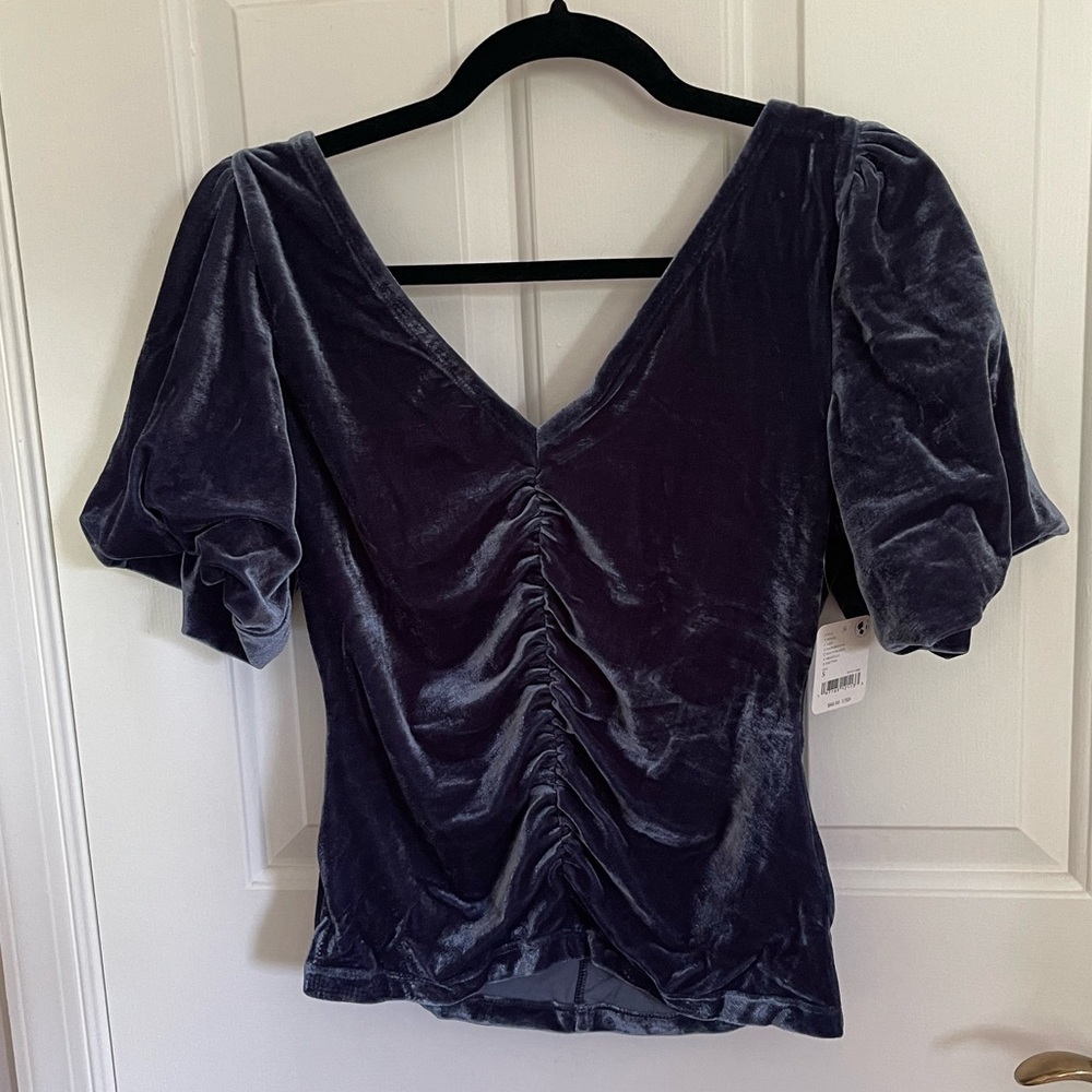 NWT Free People Ruched V-Neck Velvet Top